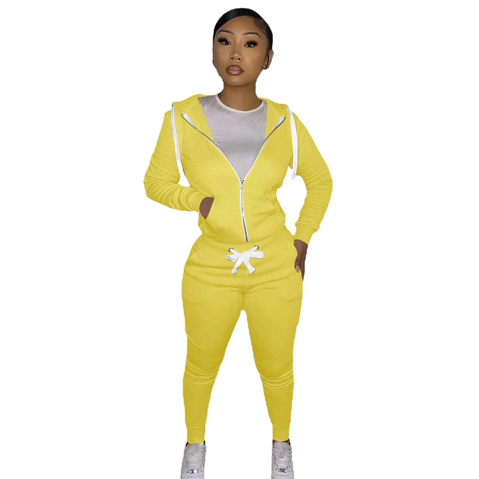 

Новинка 2021, модный Повседневный Женский хлопковый свитер, облегающий костюм из двух частей с капюшоном, подходит для фитнеса, спортивная од...