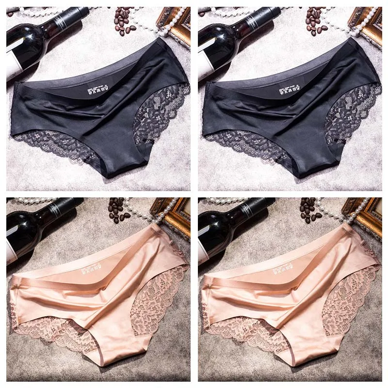 2black 2skin TEXIWAS, 4 шт./лот, кружевные трусики для женщин, бесшовное дамское нижнее белье, кружевные трусы, сексуальные трусики для женщин, комфортное нижнее белье размера плюс - Цвет: 2black 2skin