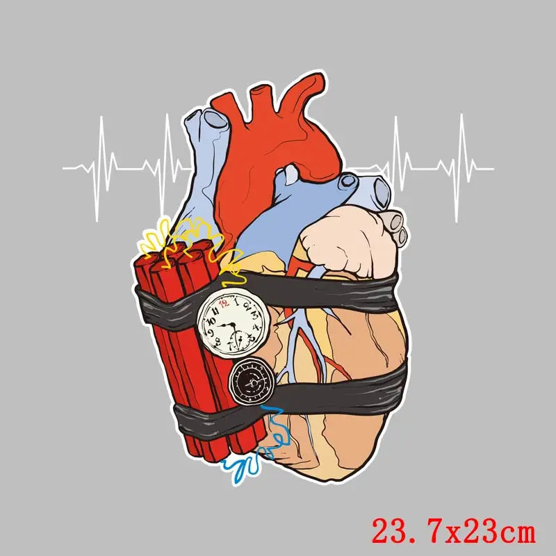 Vinyl Punk Red Heart Patches Thermo-stickers Heat Transfer Patch Stripe Iron on Transfers For Clothing Stickers for Clothes DIY | Дом и сад