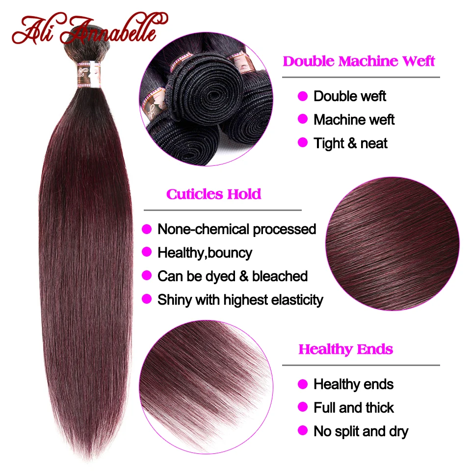 ALI ANNABELLE HAIR 1b/99j пучки человеческих волос Ombre с застежкой бразильские прямые волосы