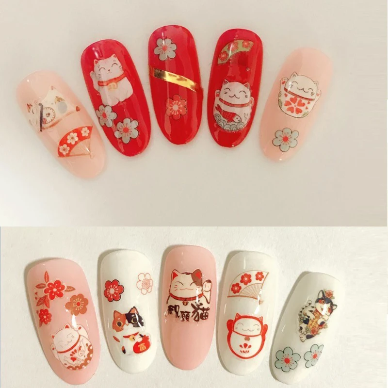 Лак для ногтей DIY наклейки украшения задний клей дизайн удача кот Япония Кот