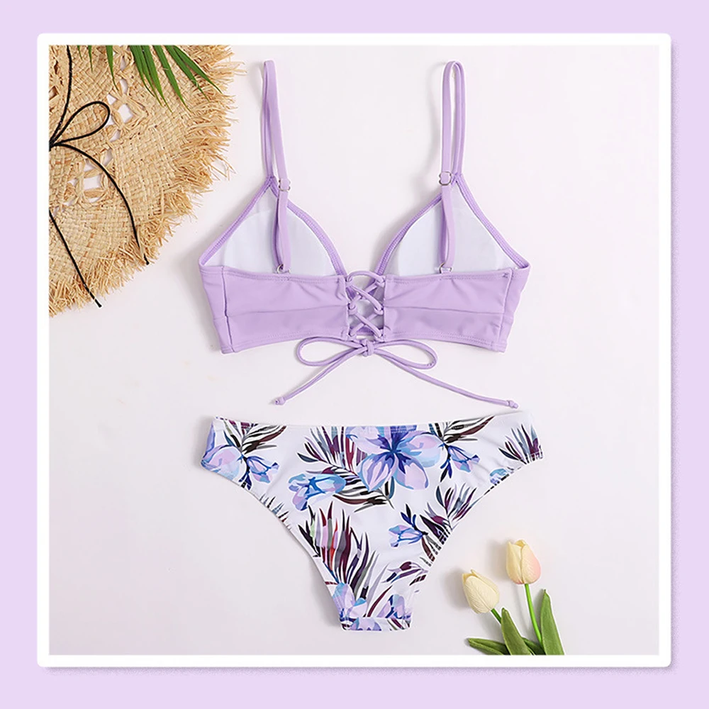 2021 New Bikini Suit Retro Swimsuit Two-Piece Lace-Up Female Push-Up Cute Summer | Спорт и развлечения