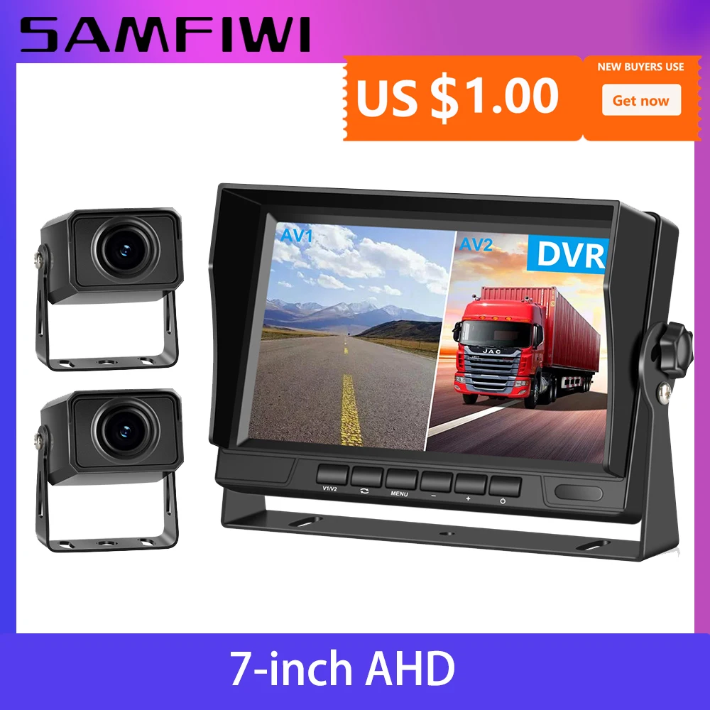 7 inch AHD 2CH Recorder DVR Car Monitor Vehicle Truck Night Vision Rear View Camera Security Surveillance Split Screen