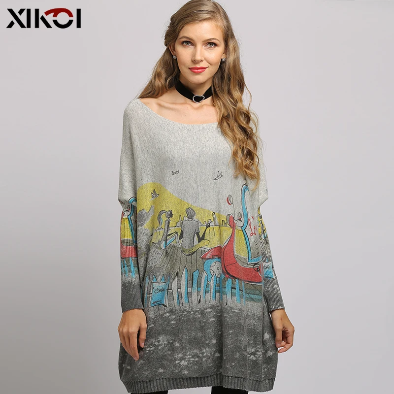 Негабаритный свитер женский пуловер длинное платье Романтическая любовь