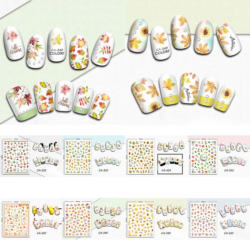 

1 Sheet Fall Yellow Gold Sticker for Nails Summer Decals Sticker for Manicure DIY Summer Green Nail Stickers Sliders For Nails
