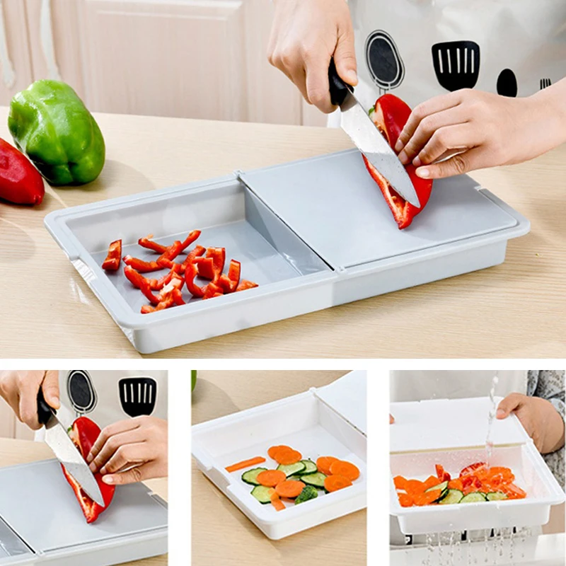 

Multi-function Cutting Board 3 In 1 Chopping Board Vegetable Fruit Drain Basket Kitchen Sink Food Drain Rack Kitchen Accessories