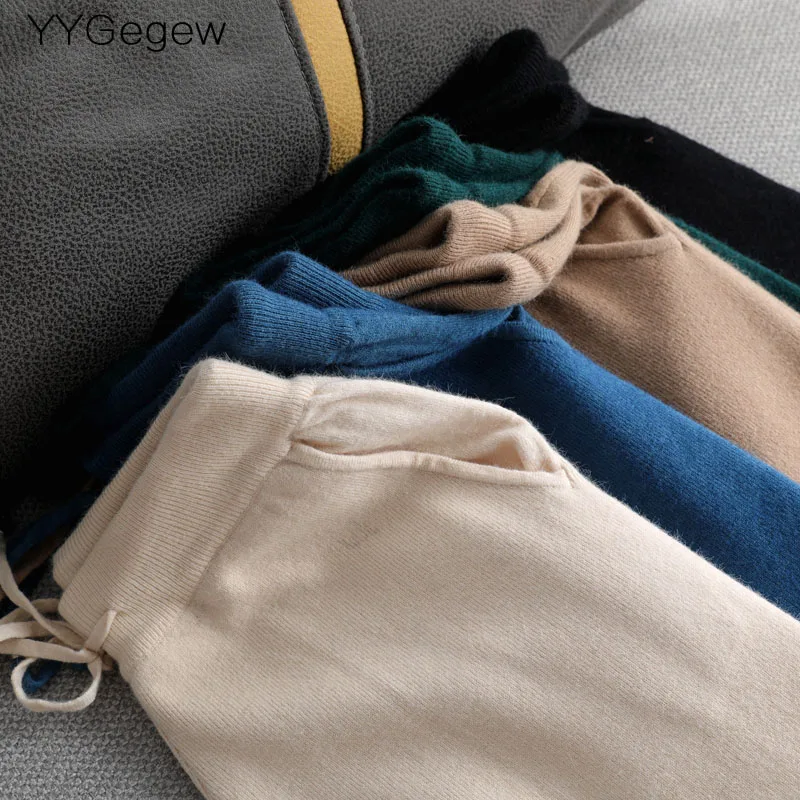 

2021 Women Elastic loose Drawstring Trousers Thick sweater straight Pants Autumn Winter Sport pants sweater thick pants