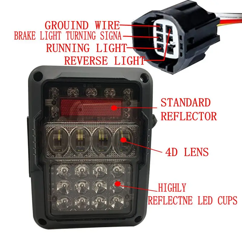 Для 07-16 Jeep Wrangler Светодиодные задние фонари Задние стоп-сигналы заднего хода 480LM JK