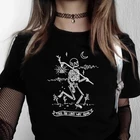 Женская футболка с принтом скелета, Готическая свободная футболка в стиле Харадзюку с надписью на длинном ходу, в стиле панк, ulzzang