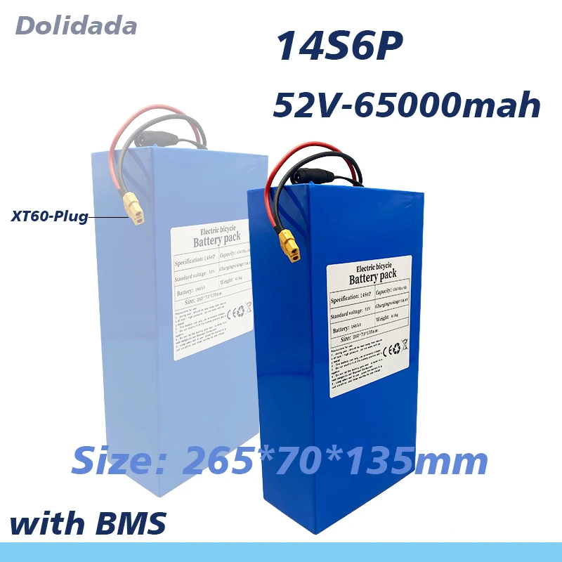 

Новинка 18650 г., литиевый аккумулятор 52 в 2000 мАч 14s6p, аккумулятор для электрического велосипеда, Вт, фотоаккумулятор с BMS