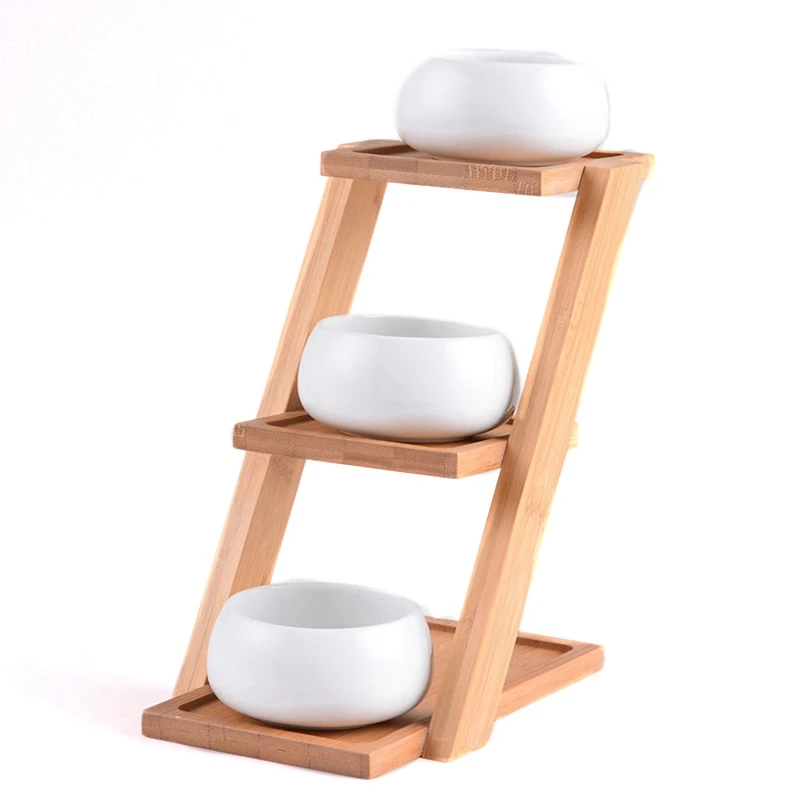 Суккулент плантатор бамбуковая подставка для растений полка вмещает 3 цветочный