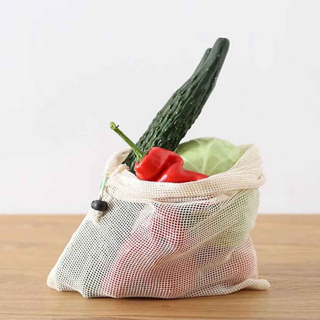 

1PC Portable Large Capacity Simple Breathable Vegetables Trendy Drawstring Bags Mesh Storage Pouches Eco-Friendly Shopping Bag