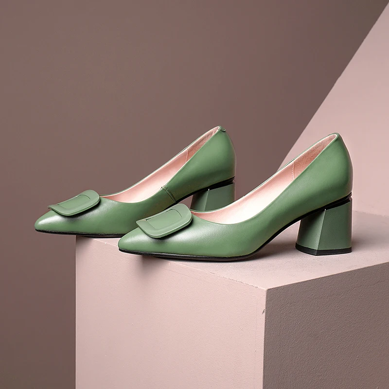 

Elegant Shoes Woman 2021 Spring Summer Genuine Leather High Heels ladies Pumps metal Decoration Wedding Women's Shoe