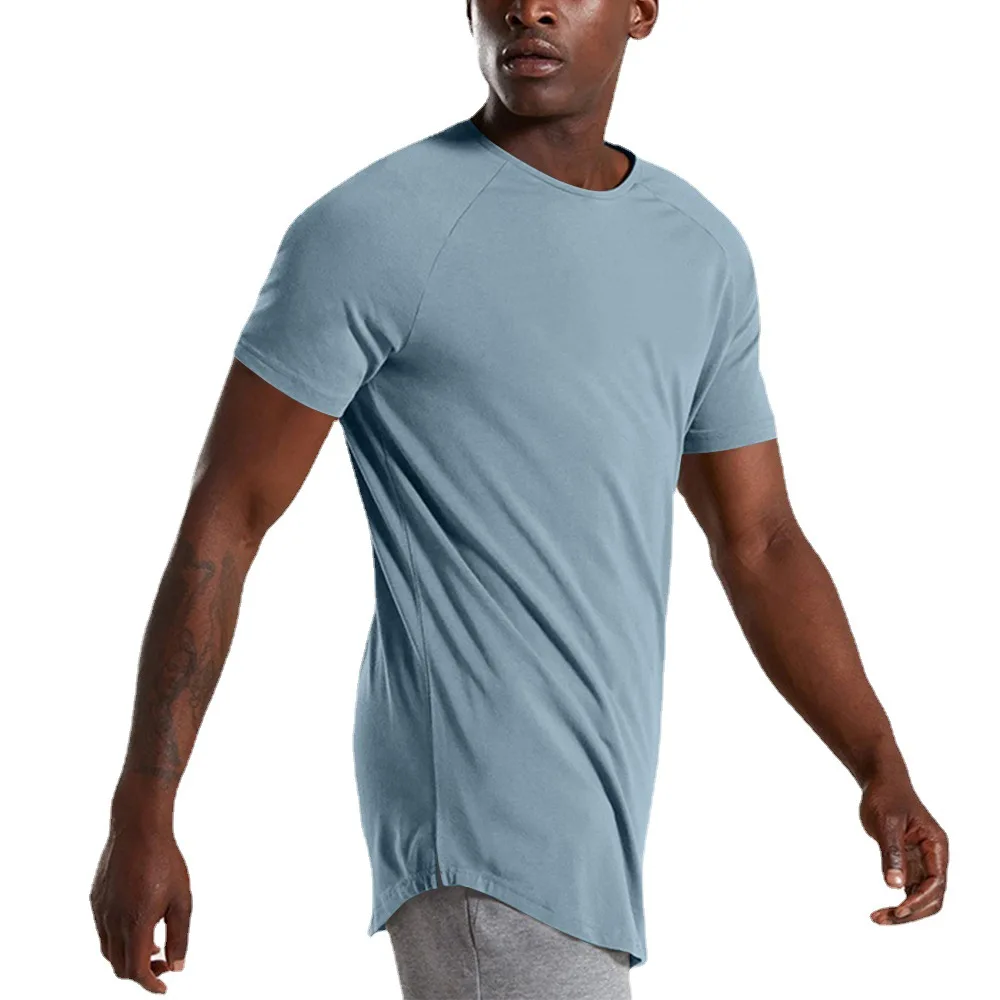 

Summer 2021 Men's Muscle Exercise Short Sleeve Cotton Round Collar Solid Color T-Shirt Casual Slim Fit Clothing Mens T Shirts