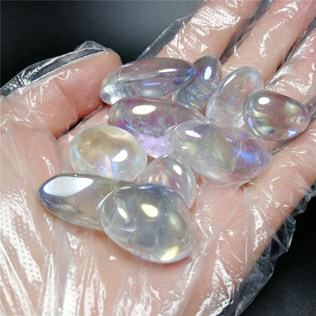 6pcs amazing aura rainbow quartz crystal chakra healing medaion gemstone reiki tumble gravel for decoration | Дом и сад