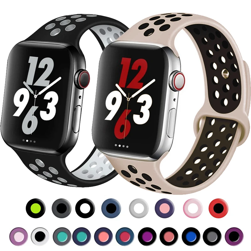 Ремешок силиконовый для Apple Watch 44 мм 40 Воздухопроницаемый мягкий спортивный
