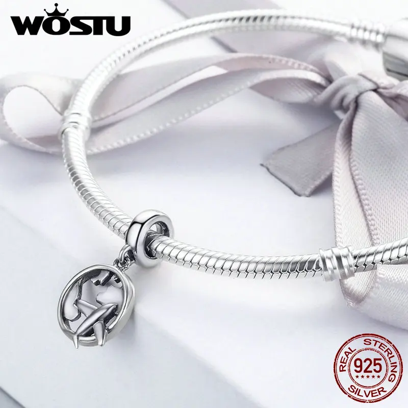 WOSTU New 925 Sterling Silver The Dream Of Traveling Dangle Beads Fit Original WOST Charm Bracelet DIY Jewelry Gift BKC242 | Украшения и