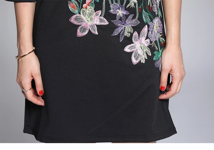 

Women Runway Dress 2019 New Autumn High Quality Three Quarter Sleeve Vintage Embroidery Flowers Party Dresses