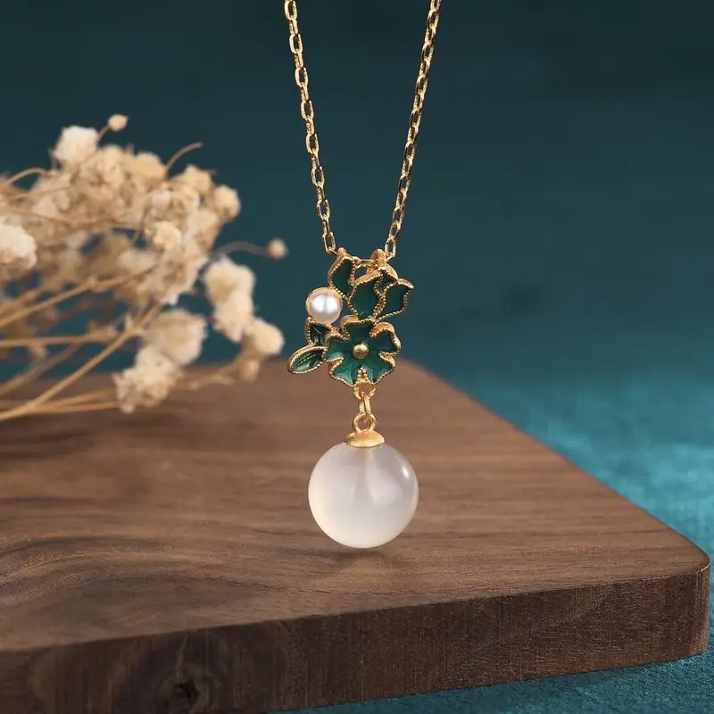 

Luxury Woman Necklace Jade Necklace Vintage Women Pendant Gold Plated Chain Necklace Pearl Choker Jewelry Christmas Gift Women