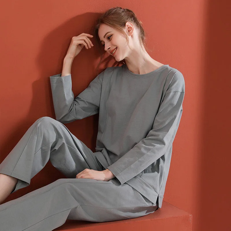 Утолщенная Женская Хлопковая пижама с длинным рукавом осенняя новинка Женский