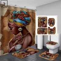 elegant african black woman print shower curtain set american girl polyester bathroom curtains anti slip bath mats carpets rugs