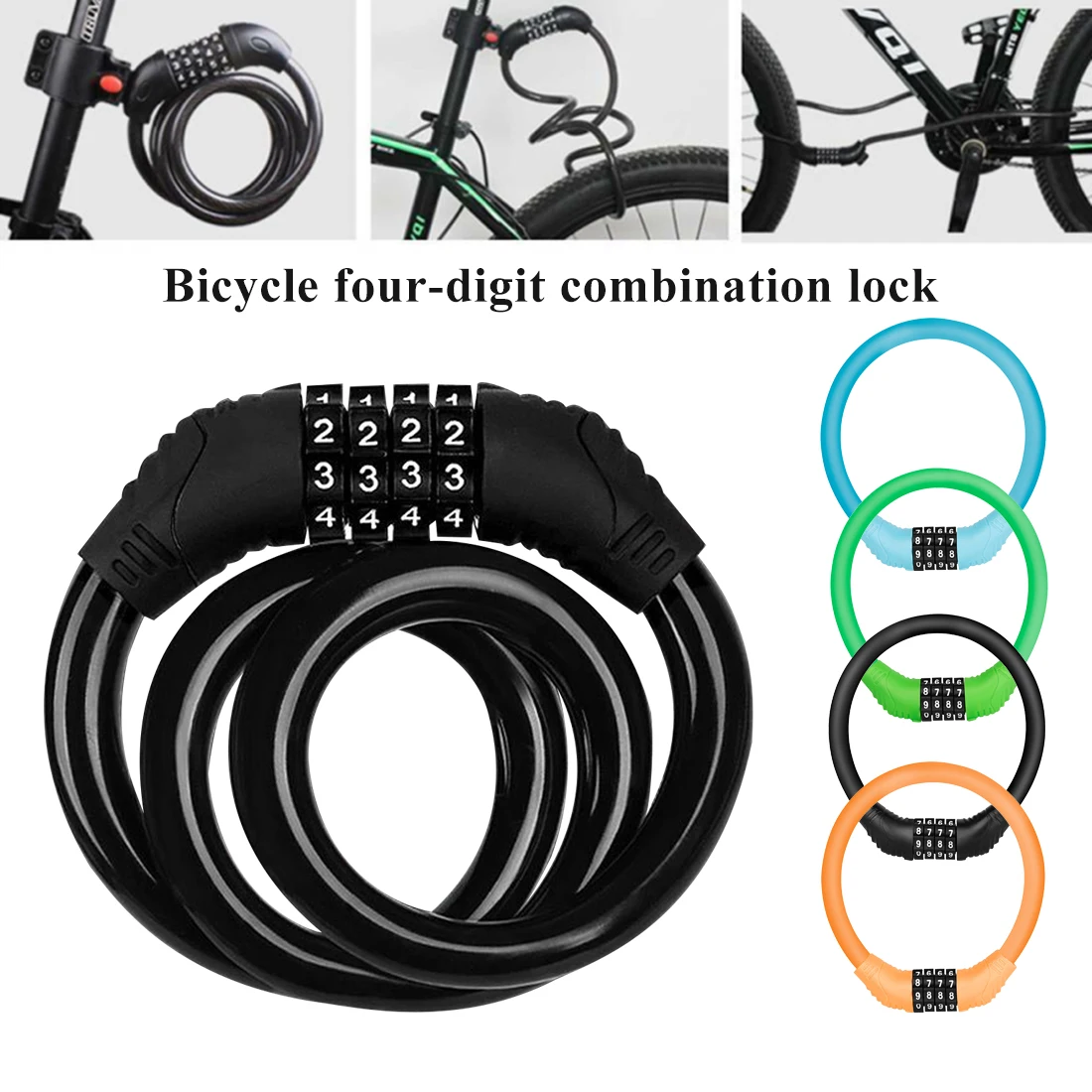 

Bike Lock 4 Digit Code Combination Bicycle Lock Bicycle Security Lock Bicycle Equipment MTB Anti-theft Ring Lock