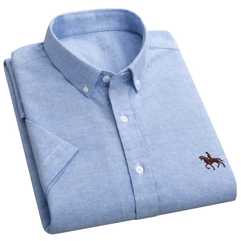 Рубашка мужская из ткани Оксфорд с короткими рукавами 100% хлопок | Мужская одежда