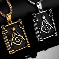 megin d stainless steel titanium freemasonry g symbol retro vintage square pendant collar chains necklace for men women jewelry
