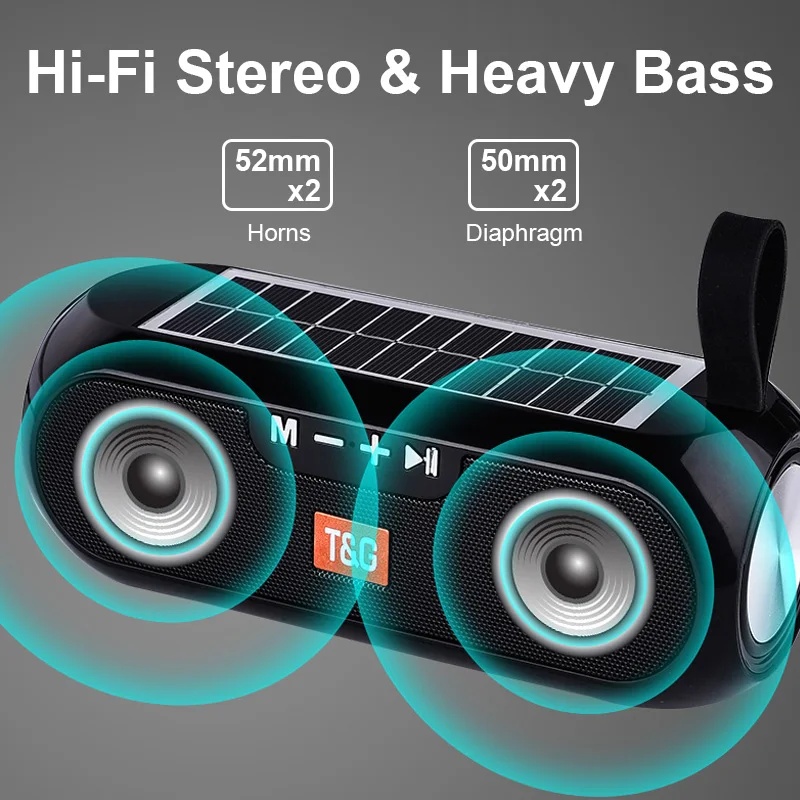 Solar Power Bluetooth Speaker Portable Column Wireless Stereo Music Boombox Outdoor Waterproof TWS Speakers | Электроника