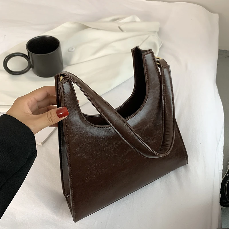 

Fashion Solid Color PU Leather Handbags Shoulder Bags for Women 2021 Winter New High Quality Crossbody Armpit Bag Purses
