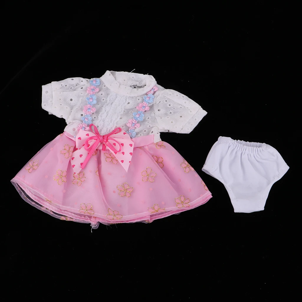 

Handmade Girl Dolls Pink Floral Dress Overalls for 16inch Salon Dolls Gift