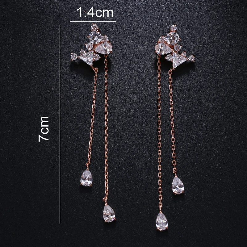 

Серьги-гвоздики женские длинные с цирконом и кисточками