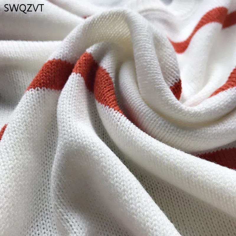 Новые женские свитера SWQZVT Женский пуловер в полоску с круглым вырезом и