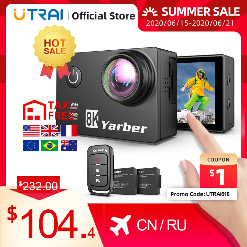 Yarber 8K Экшн камера 20MP HD 40M Водонепроницаемая WIFI 4K 60fps приложение дистанционное