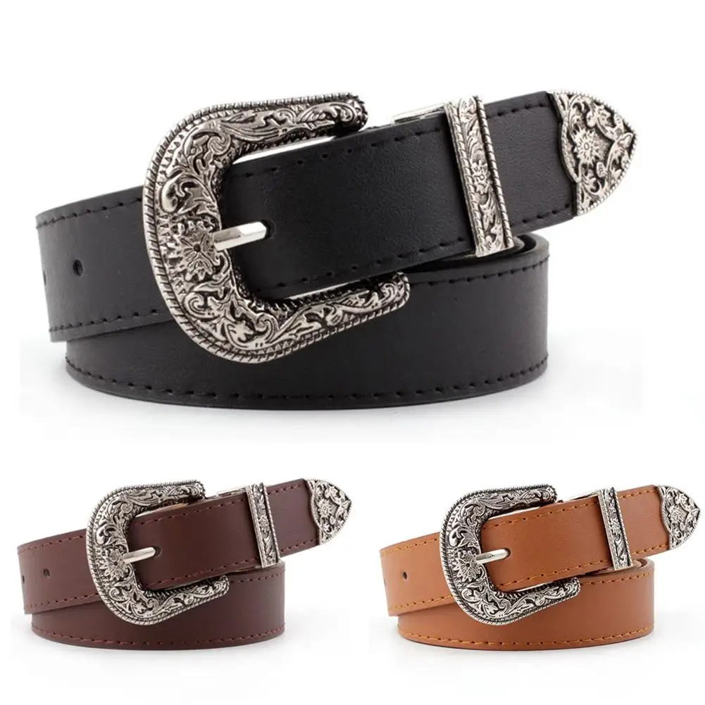 Новые женские кожаные ремни Дамский винтажный западный дизайн сплав пряжка