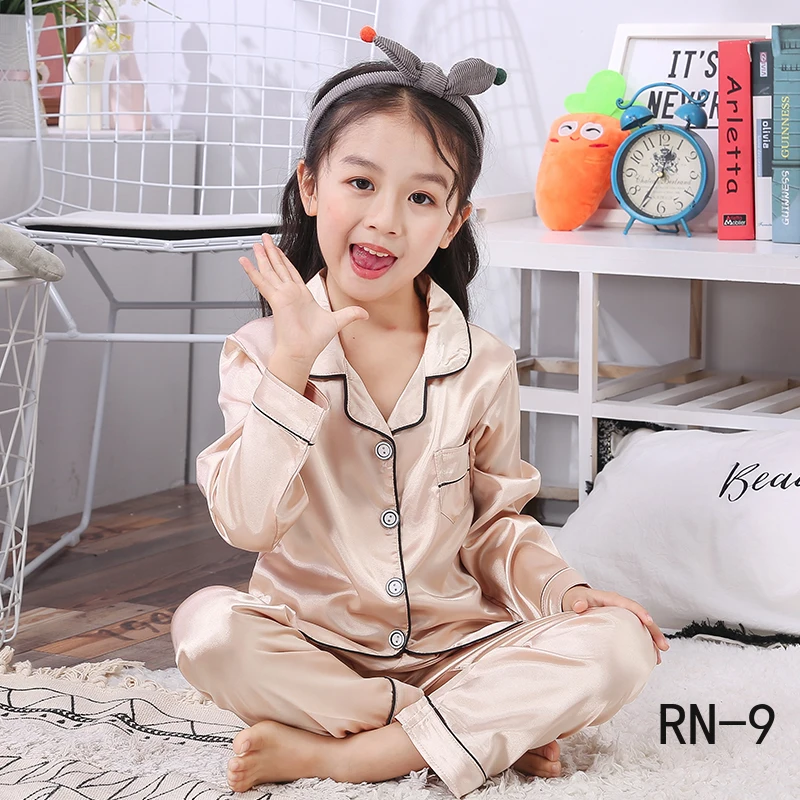 Рождественские детские пижамные комплекты Осенняя шелковая одежда для сна с