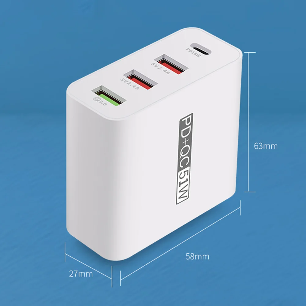 

4Port 51W EU/US/UK/AU PD USB Type C Charger Adapter Fast Charge USB PD 3.0 Mobile Phone Charger For iPhone 12 Pro Max Xiaomi