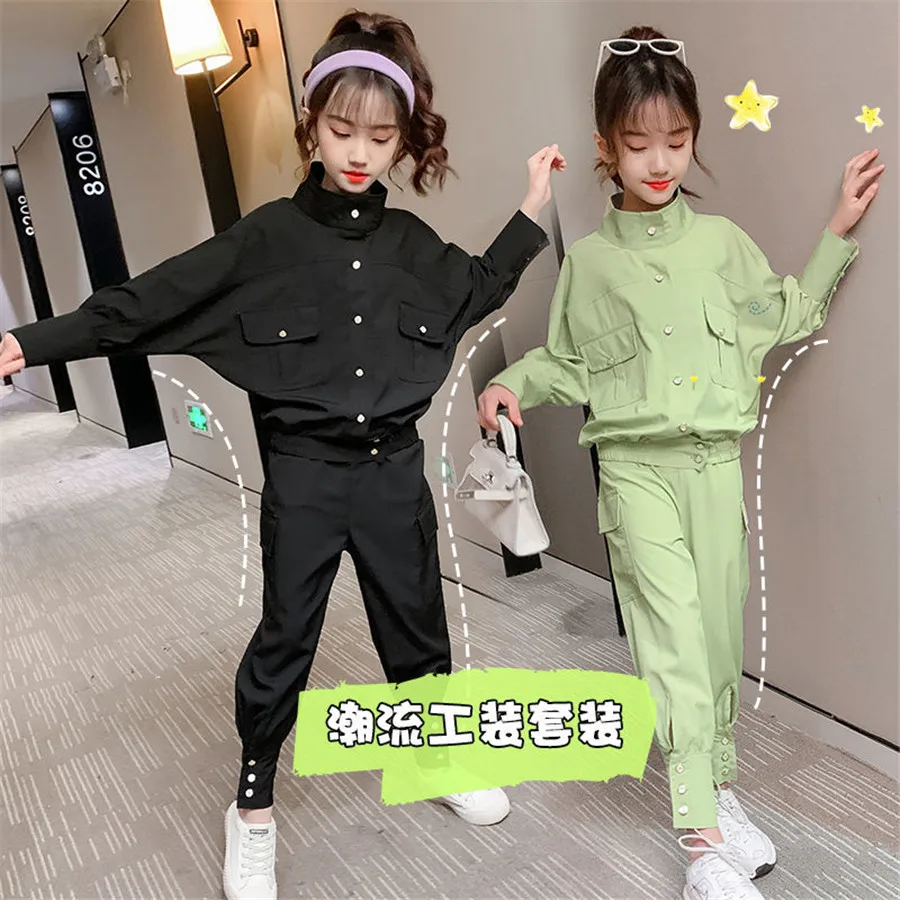 Casual Girls Sets Loose Tops + Long Pants 2 Pieces big Clothes Sport Kids Outfits Children Tracksuit for 8 10 12 14 Years |
