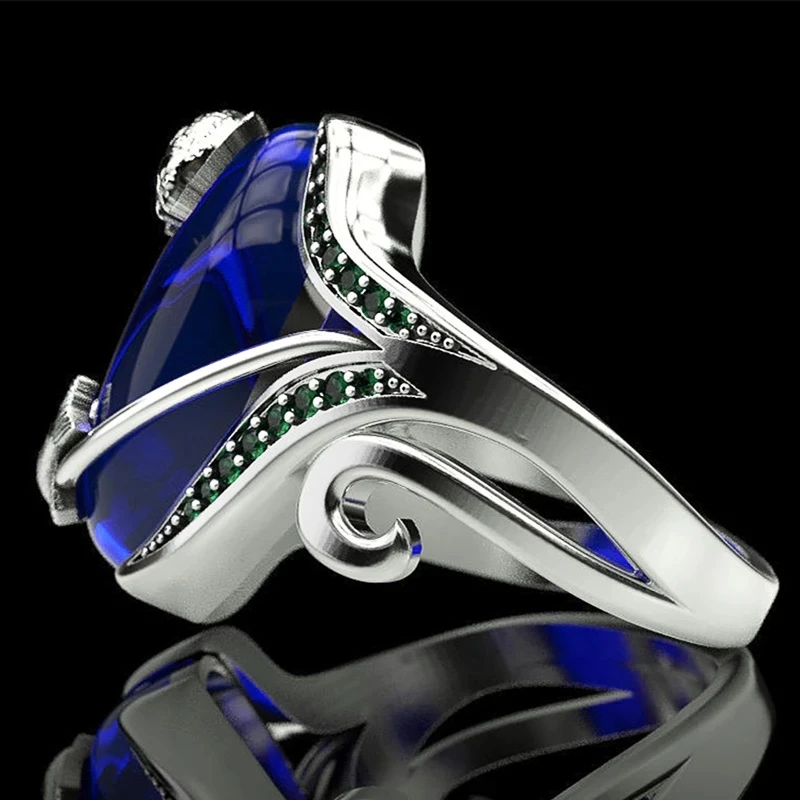 

Personality Double Fish Shape Finger Rings for Women Party Blue Color Cubic Zircon Ring Female Unique Accessories Retro Jewelry