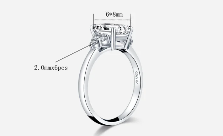 

6*8mm Emerald Cut Lab-created Diamond Ring wedding proposal brand shining fine jewelry 925 sterling silver band