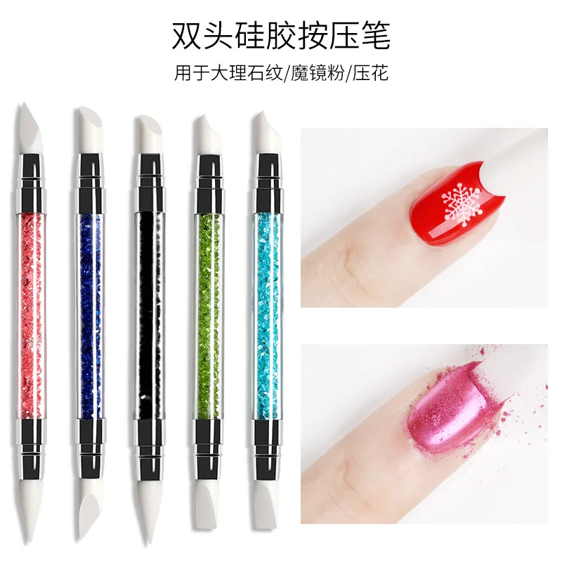 

Nail Double Silicone Pen Hollow Engraving Embossing Rubber Head Color Painting Pen Crystal Drill Pipe Super Soft Nail Pen Nails
