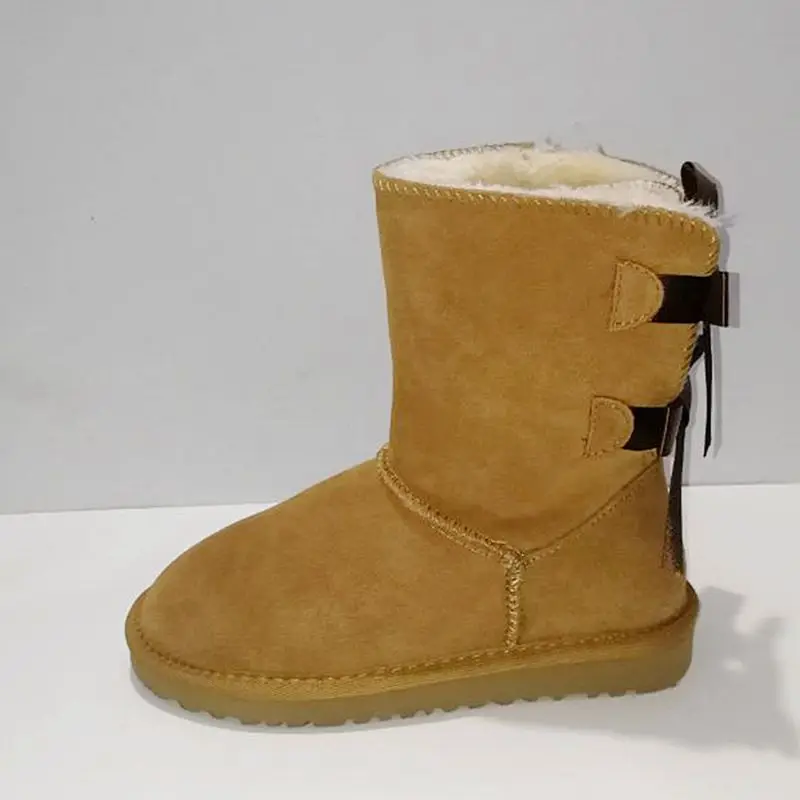 Женские зимние ботинки 2020 кожаная женская обувь для снега с бантом на шнуровке