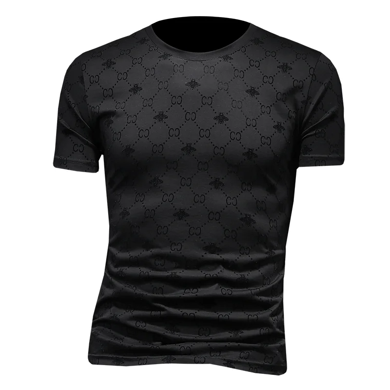

New Summer men t shirt Mercerized cotton Bee Flocking process t-shirts Breathable cool t-shirt for men style