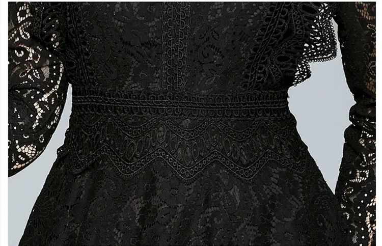 

Spring Runway New Women's Hollow Out Lace Splicing Lotus Leaf Edge Slim Dress Fashion Office Lady Holiday Leisure Mini Dresses