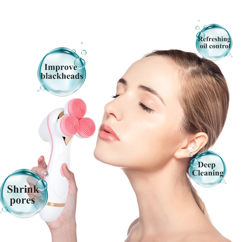 

Electric Face Cleaner Automatic Rotation Three Heads USB Charger Silica Deep Blackhead Removal Skin Facial Cleansing Brush
