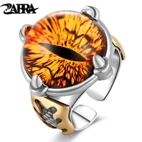 zabra 925 sterling silver adjustable yellow cubic zirconia ring men vintage big stone punk rings for women female jewelry