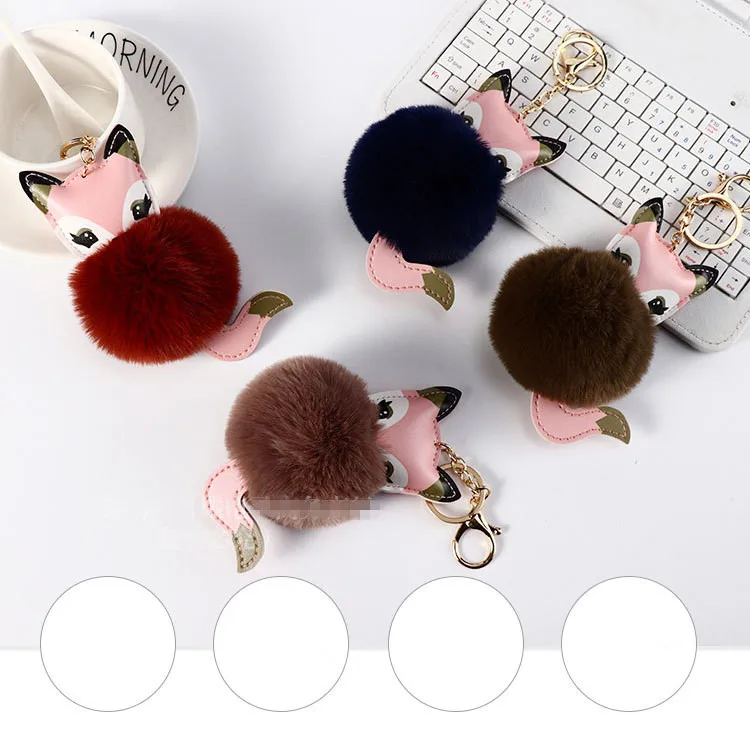 

Jiangzimei 24pcs New Pu animal 8CM Faux fox fur ball keychain pendant women's luggage car pendant