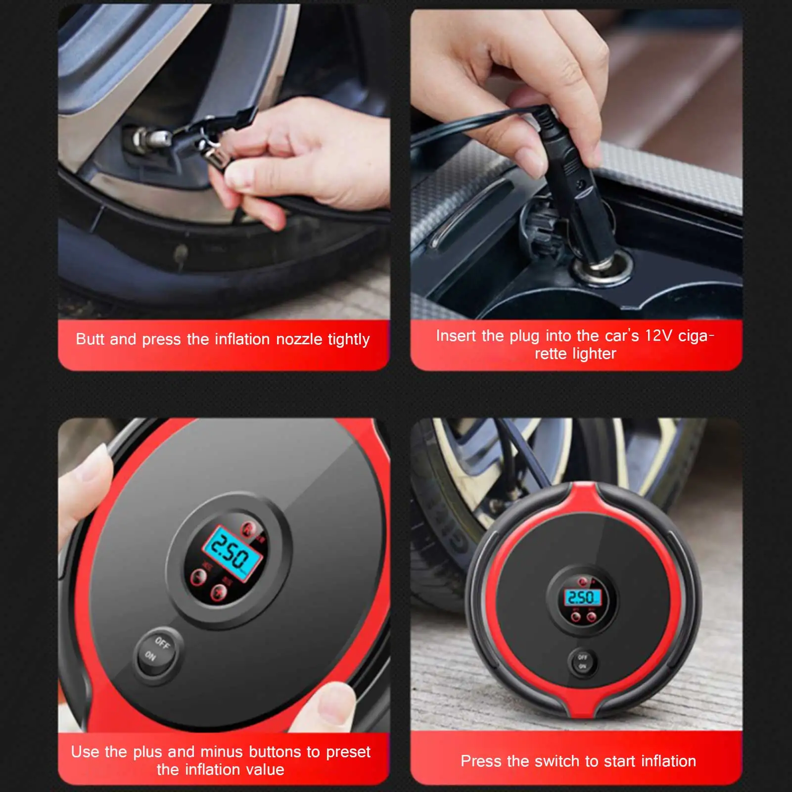 

Portable Car Air Compressor Electric Tire Inflator Air Pump Rechargeable Digital 150PSI Tire Inflator For Car Motorcycle Balls