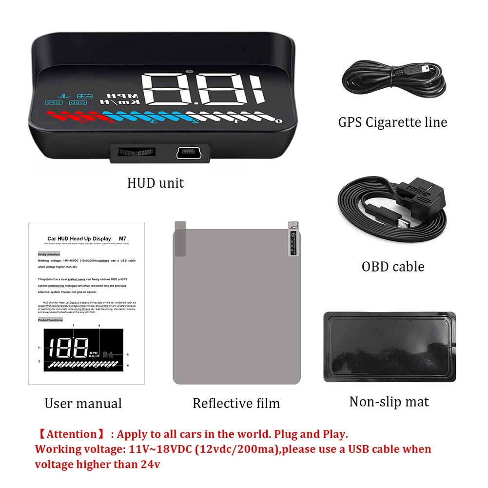 Новейший M7 2 в 1 Автомобильный Hud Obd бортовой компьютер Gps дисплей для всех транспортных средств M 7 Спидометр лобовое стекло проектор