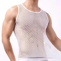 2022 hot summer men sexy underwear mesh top sleeveless solid color fish net pure color vest underwear for bathroom
